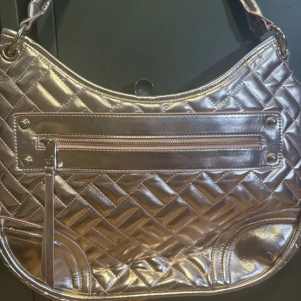 Gianni Bini Pink Gold Quilted Hobo Handbag Women's Shoulder Purse Spacious Tote